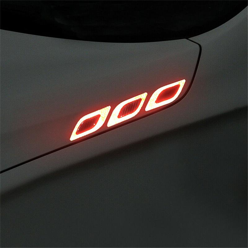 6pcs 3D Car Styling Reflective Carbon Fiber Bumper Strips Safety Warning Tape Secure Reflector Stickers Car Exterior