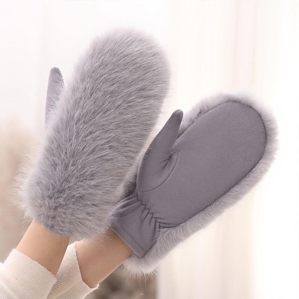 Keep Warm Plush Gloves Fleece Lining Faux Fur Mittens Cute Winter Gloves  Winter Season