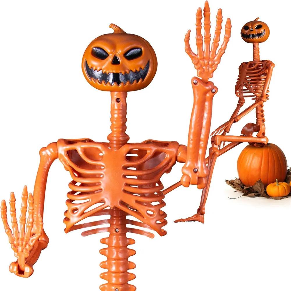Halloween Full Body Skeleton Decoration 40cm Movable Plastic Hanging Skeleton for Graveyard Haunted Home Evil Party Decor