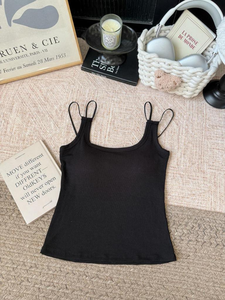 Korean Style Sexy Solid Color Padded Camisole with Double Shoulder Straps for Women - Comfortable One-Piece Inner Wear.