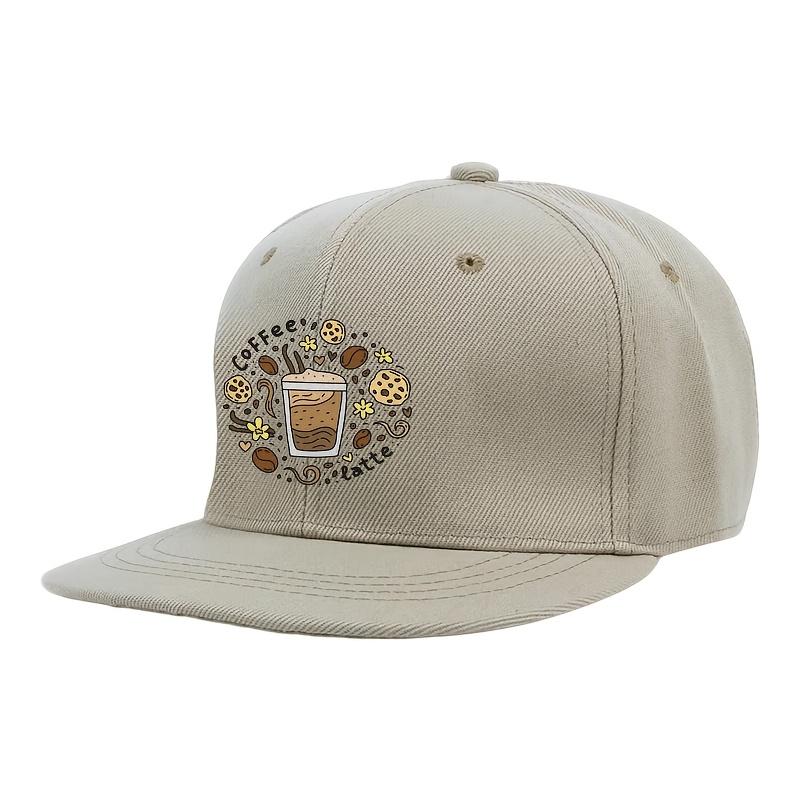 Coffee Latte Beans Flowers Cookies Graphic Print Flat Brim Baseball Cap Casual Street Sun Protection Adjustable Snapback