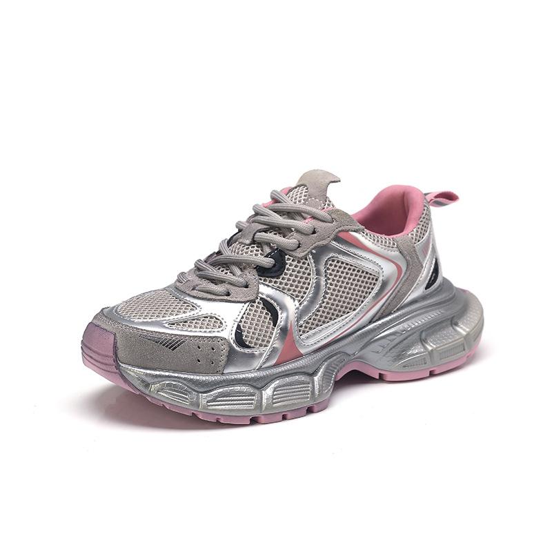 

Новые папины кроссовки для женщин Модные спортивные одинарные кроссовки на толстой подошве 40 серебряный/розовый