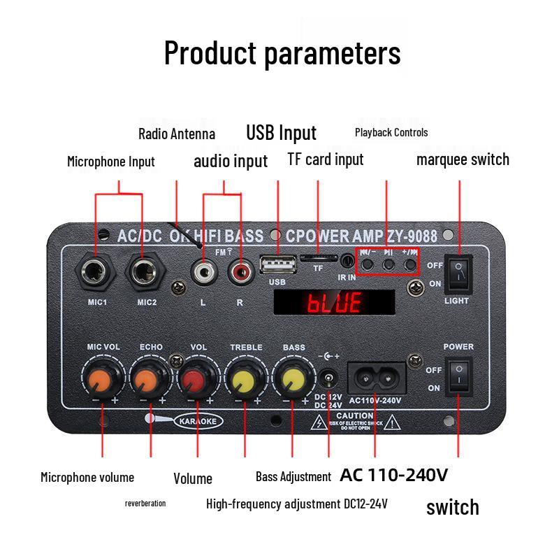 Bluetooth Display Subwoofer Amplifier Board for Home, KTV, Outdoor, and Car Audio