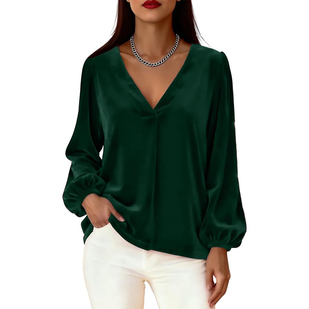 Women's Fashion Long Sleeve Casual Velvet Blouse