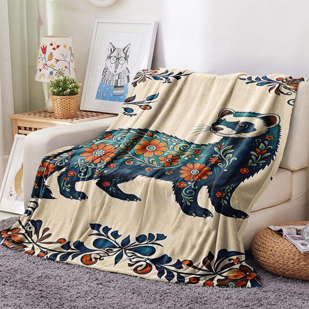 1PC Retro animals Print Flannel Blanket, High quality Comfortable for All Seasons, Home Decor, Warmth and Comfort