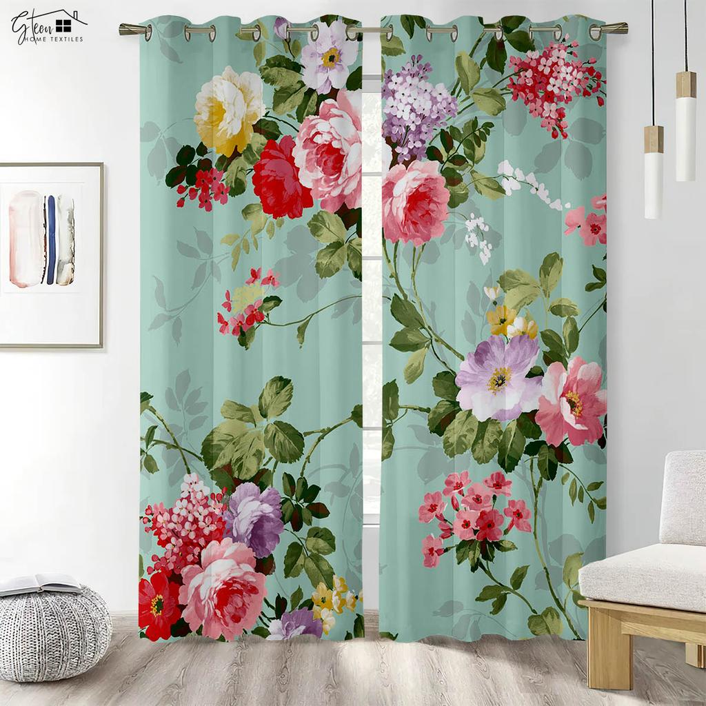 Květinové 3D tištěné závěsy Čínský styl Inkoustová růže Růže Obývací pokoj Ložnice Pracovna Tunýlek na tyč Polyesterová vlákna Závěsy