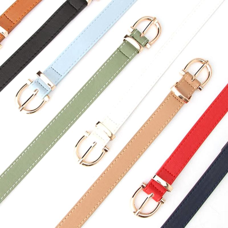 Adjustable Golden Oval Shape Buckle Thin Belt PU-leather All-match Belt Hot Girl Women Waist Belt for Coat Skirts Jeans