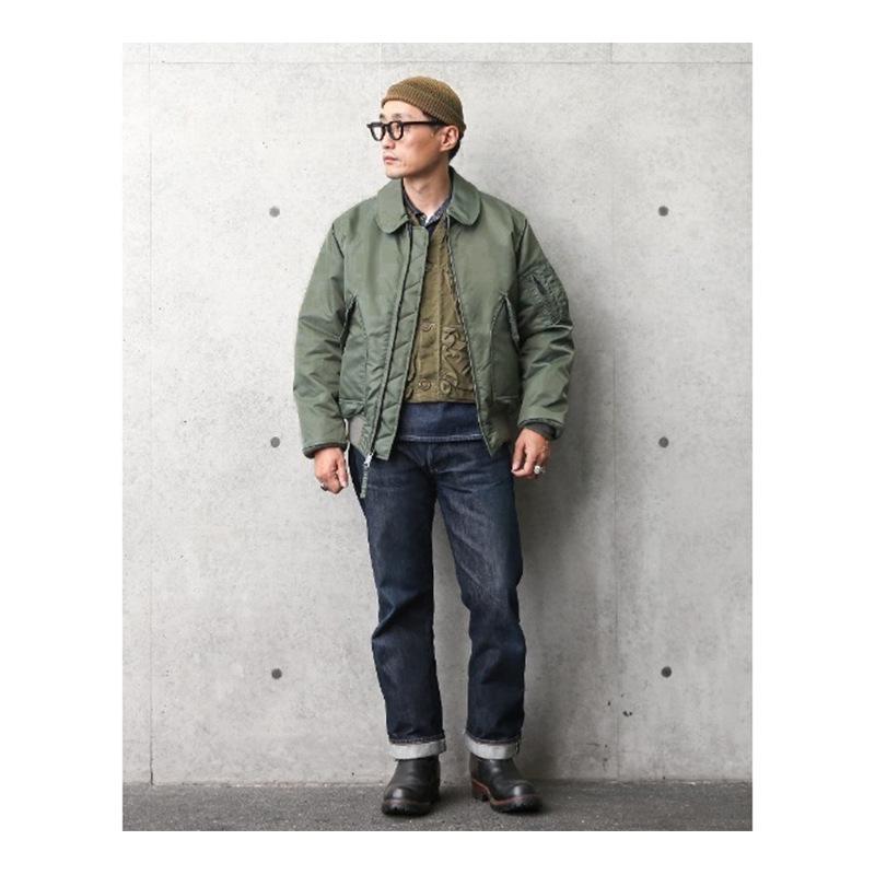 Normanlong Herren Trendige Baumwoll-Pilotenjacke, Militärstil der Air Force mit Umlegekragen, CWU-45P Baseballjacke