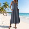 Women Sleeveless Casual V Neck Midi Dress with Zipper and Pockets Relaxed Fit Solid Color Tank Dress