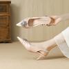 Nude high heels fashion new beautiful rhinestone champagne satin pointed heel sandals women