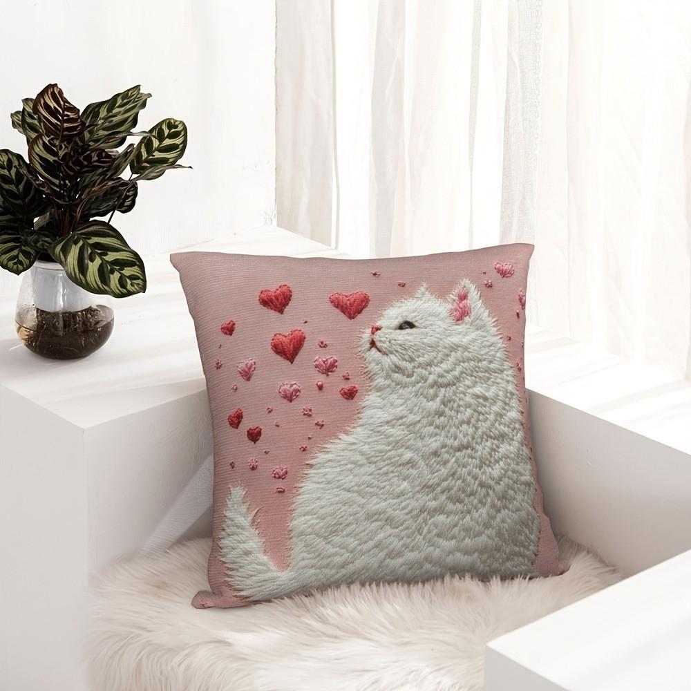 Lebendige Böhmischer Stil Kurzer Plüsch Kissenbezug 45x45cm Bezauberndes Kätzchen Wohnzimmer Schlafzimmer Dekor (Kissenfüllung nicht im Lieferumfang enthalten)