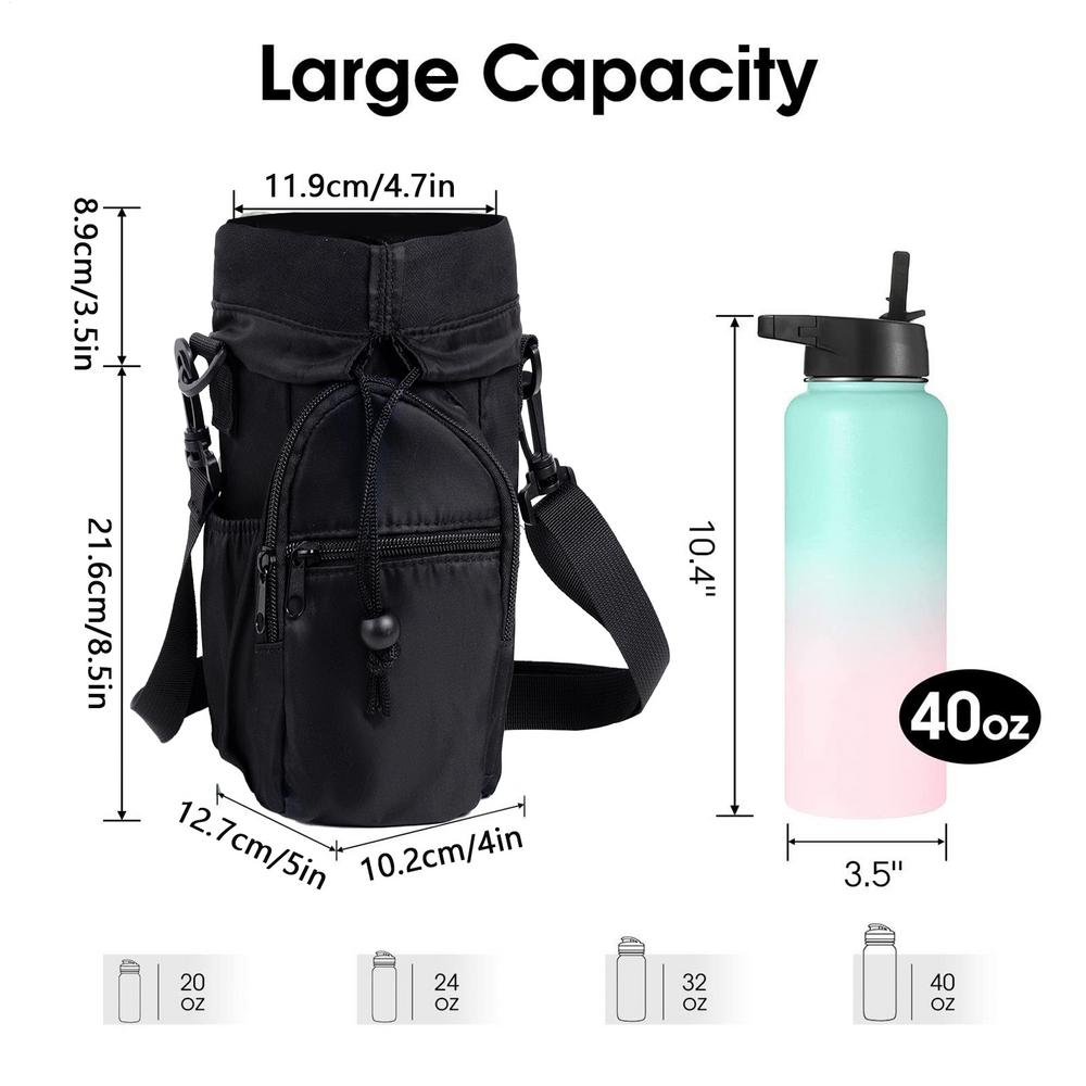 

Water Bottle Holder Insulated Cup Holder With Pockets Large Capacity Waterproof Organizer Pouch Adjustable Strap Outdoor Gear чорний