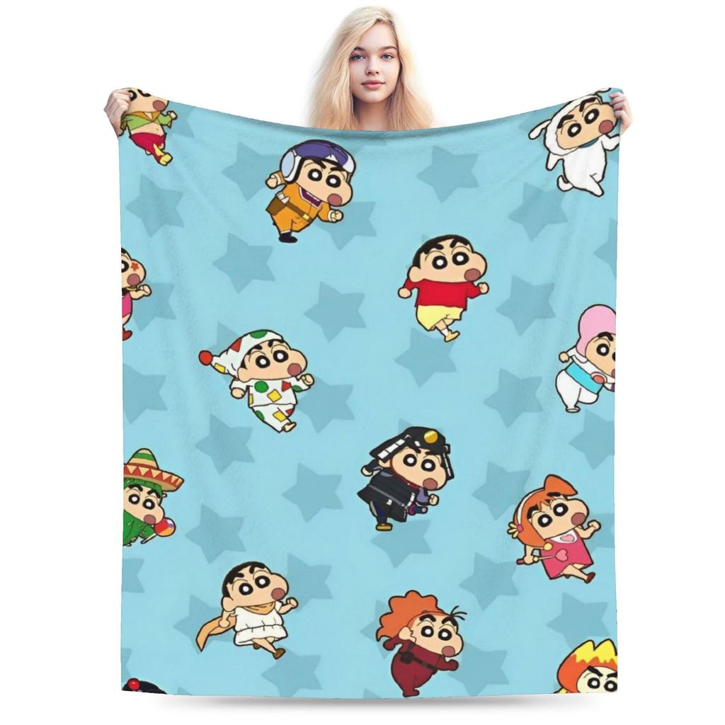 Crayon Shin Chan as Action Kamen Blankets Fleece Summer Air Conditioning Manga Multi-function Throw Blanket for Home Couch Quilt