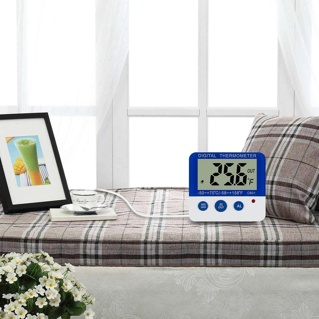 Digital RefrigeratorFreezer Thermometer with Magnet and Stand, Digital LED Alarm IndicatorMemory, for Home Kitchen, Bar, Cafe, Restaurant.