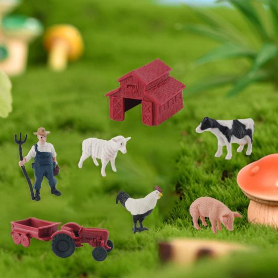 1 Set Farm Animal Figurines Cute Plastic Miniature Figurine Pretend Toys Scene Props Educational Toy Solid Model Simulation Cattle Sheep