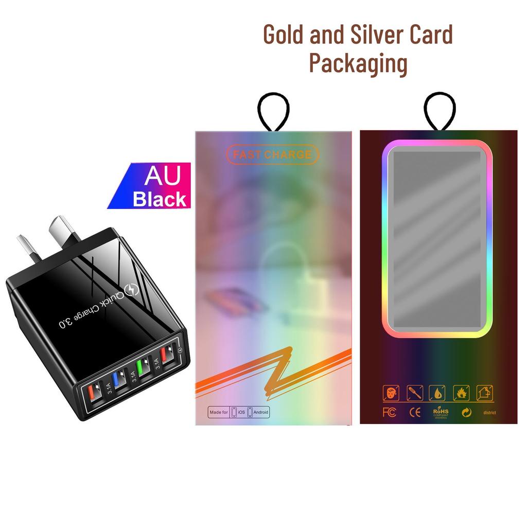 Colorful 4-Port USB Travel Charger 5V/2.4A Fast Charging Australian Standard