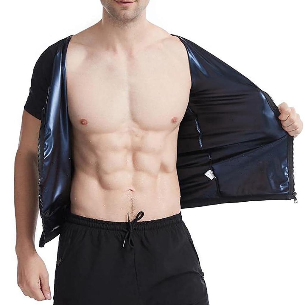 Traje de Sauna Sudadera para Hombre Camisetas de Manga Corta Adelgazante Top Térmico con Cremallera Camisa de Entrenamiento Moldeador Corporal para Hombre Ropa Moldeadora