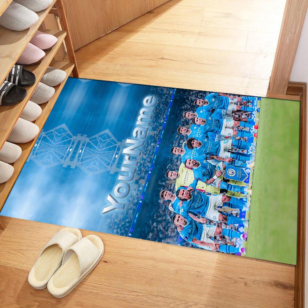 Manchester City Customize Your Name Area Rug Perfect for Balcony Entryway Foyer Living Rooms Anti-slip Rug Decorate Offices Wedding Party Gift