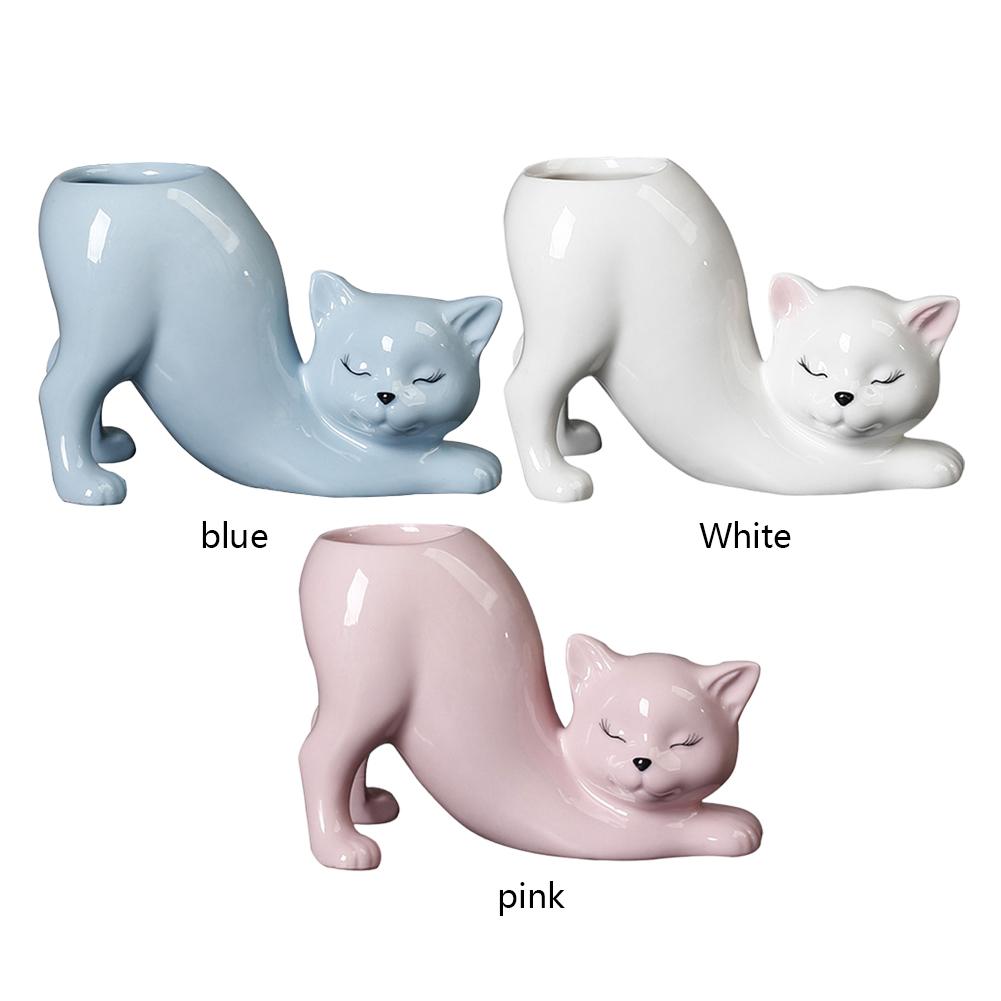 Ceramic Cat Shape Succulent Planter Cute Animal Plant Pot with Drainage Hole Garden Pots for Home Office Desk Windowsill Decor