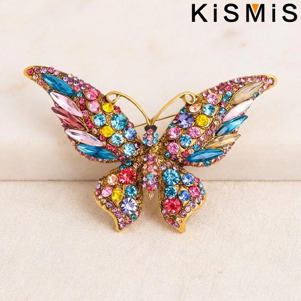 

Retro Crystal Rhinestone Butterfly Brooch Gold Plated Fashion Animal Insect Jewelry for Women