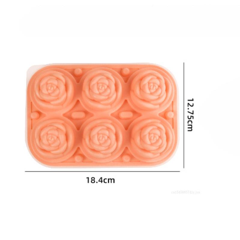 6-grids Elegant Rose Shaped Ice Cube Mold Reusable Silicone IceTray Flower Ice Ball Mold DIY Whiskey Mold for Summer Drinks 1pcs