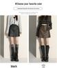 Spicy Maillard Coffee PU Leather Mini Skirt - Sexy, Versatile, Anti-Exposure, Hip-Hugging A-Line for Autumn/Winter