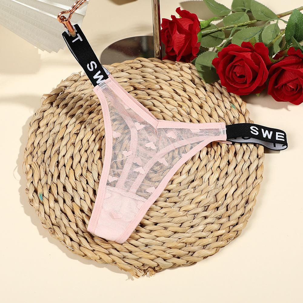 Sexy Mesh Thong for Women Low Waist English Letters Fashionable Seamless Sports Comfortable Underwear