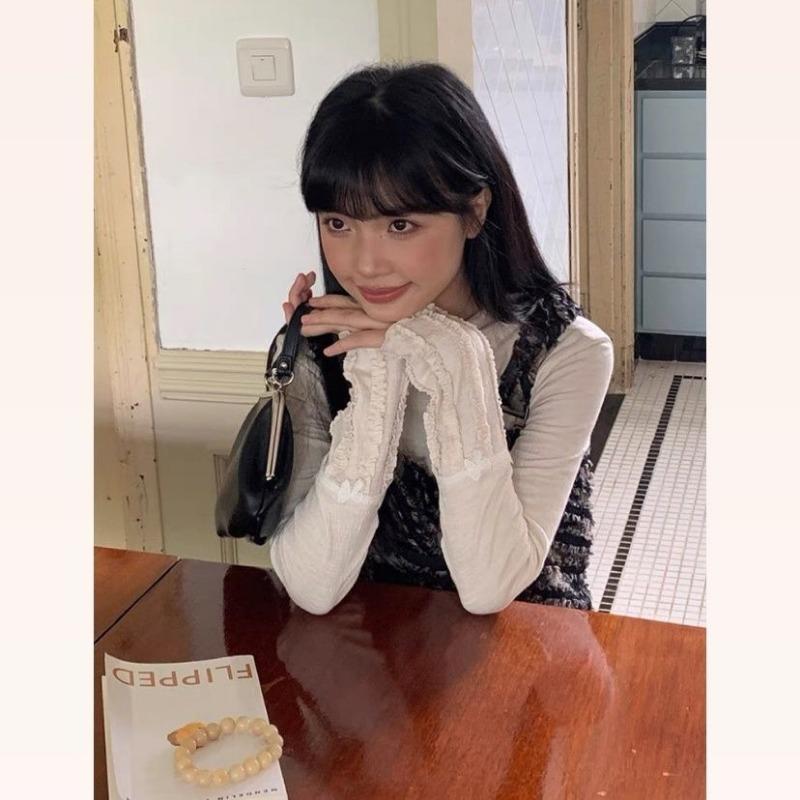 New Autumn and Winter Blouse Long Sleeved Round Neck T-shirt with Base Sweater Beautiful Top Japanese Kawaii Clothing