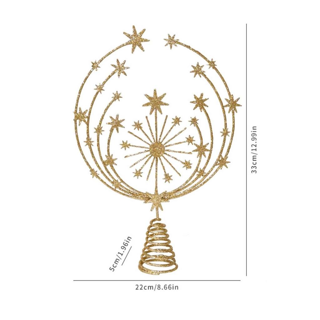 Christmas Tree Top Finial | Glittery Openwork Design, Gold-Toned, Ornament, for