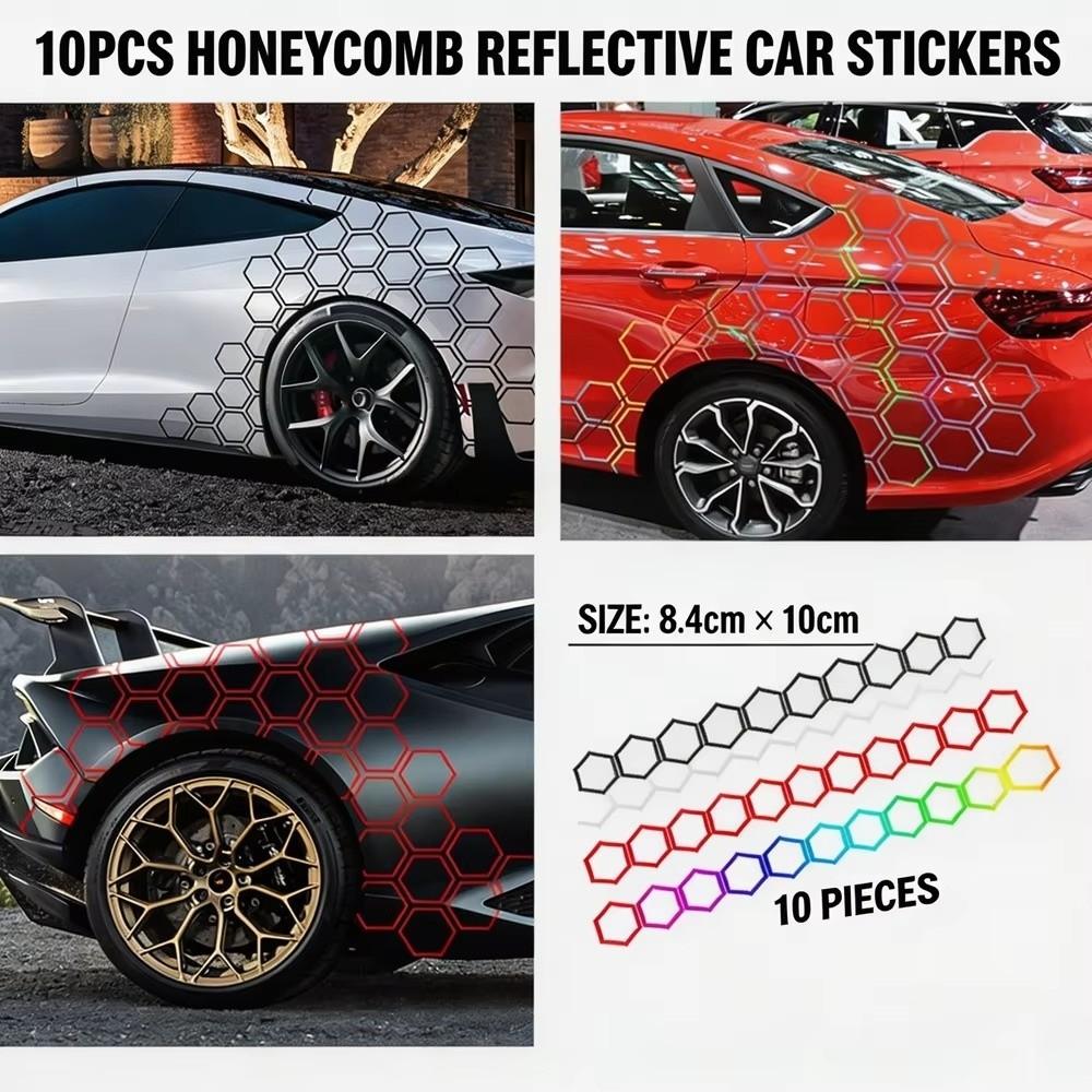 10Pcs Set 3D Honeycomb Car Sticker Vinyl Material Body Decor Sticker for Headlamp Decoration