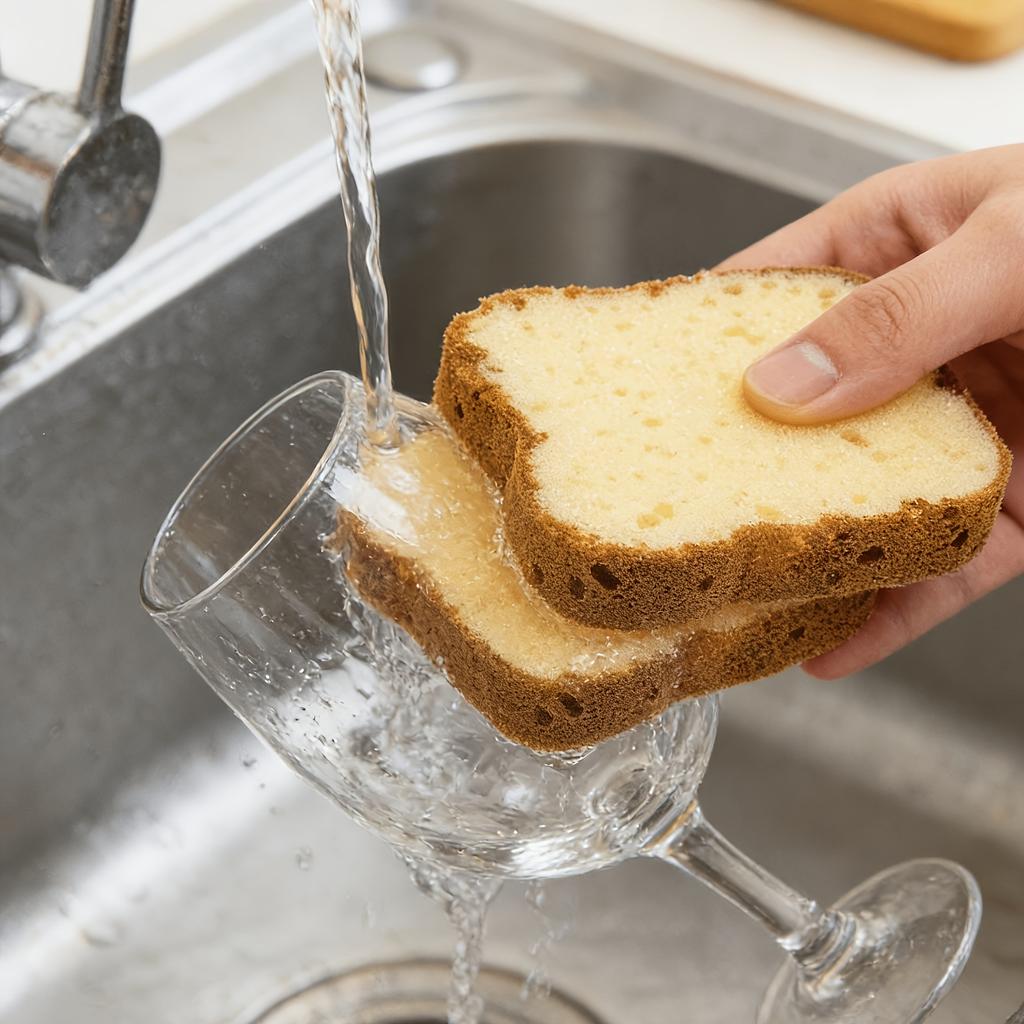 Japanese Style Creative Toast Shape Dish Sponge, Double-Sided Decontamination Cleaning Wipe for Kitchen Dishwashing