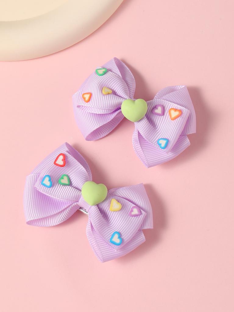 2PCS New Cute Princess Fashion Solid Heart Bow Lovely Girls Hairpins Children Headwear Hairgrip Hair Clips Hair Accessories