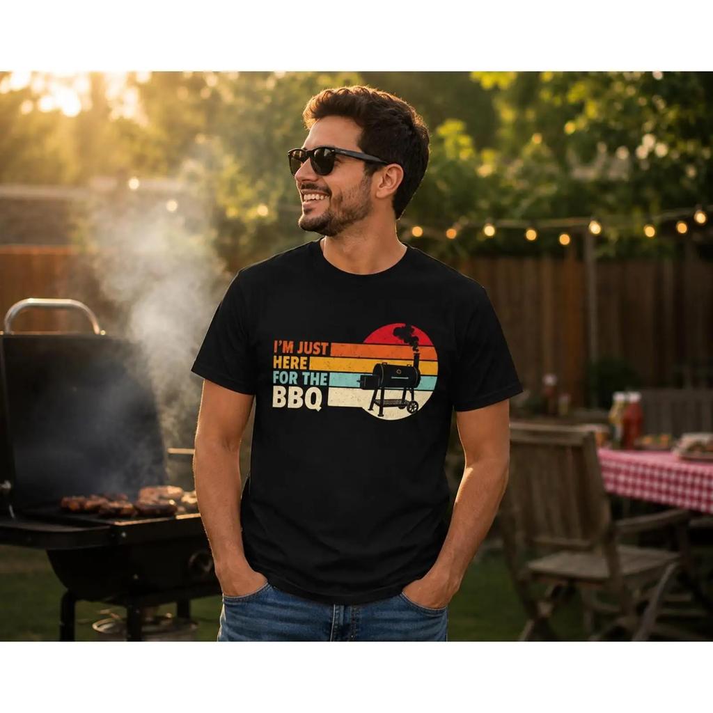 Bbq T Shirt Im Just Here For The Funny Grilling Retro Barbecue Pitmaster Vintage Streetwear Homme
