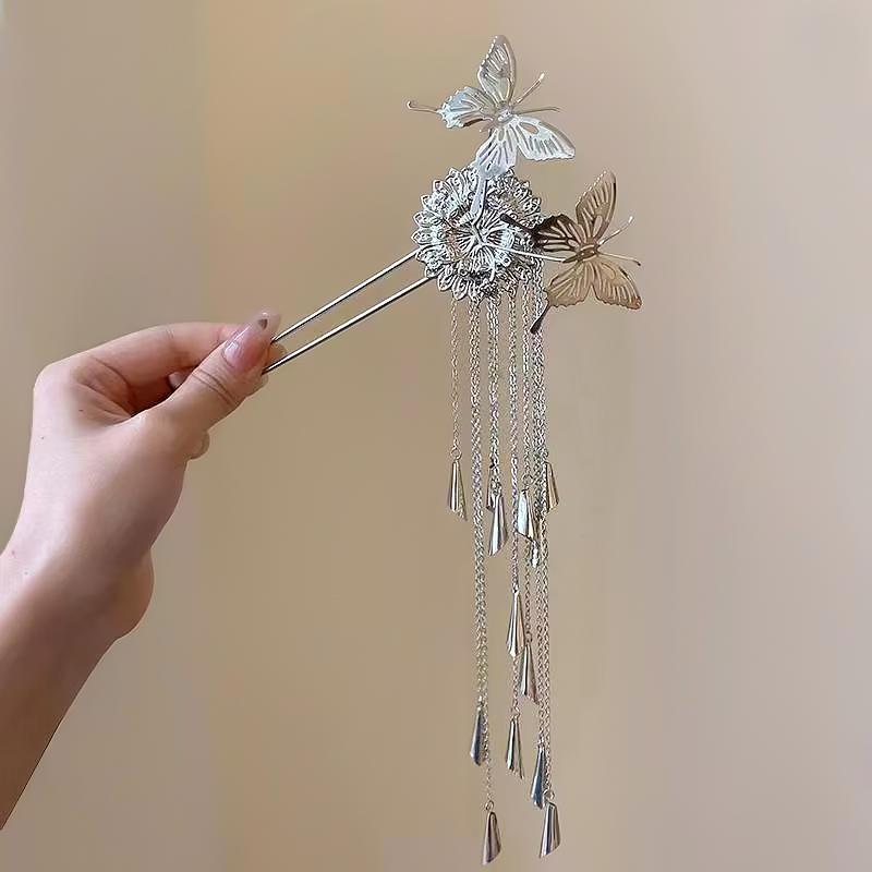1PC Butterfly Tassel Hairpin Photography Tassel Dress Alloy Holiday Celebrations Exquisite Gift Classical Stage Performances