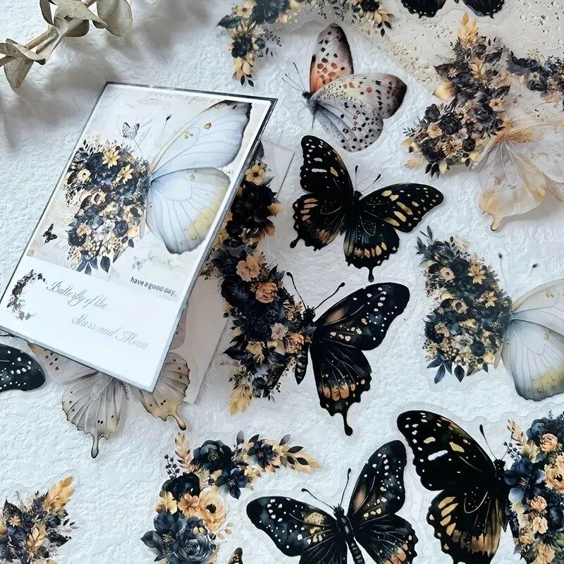

60pcs/Pack Vintage Butterfly PET Stickers DIY Decorative Junk Journal Stickers For Scrapbook Label Diary Album Planner