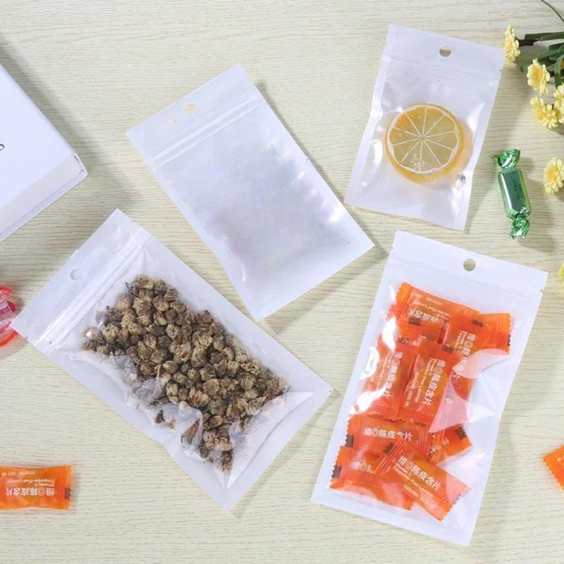 100pcs White Pearlescent Film Yin Yang Self Sealing Bag Transparent Thickening with Hole Packaging Bag Phone Case Sealing Bag