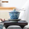 140ml Blue And White Ceramic Gaiwan Boutique Tea Tureen Tea Bowl With Lid Kit Tea Making Cover Bowl Kung Fu Tea Set Collection