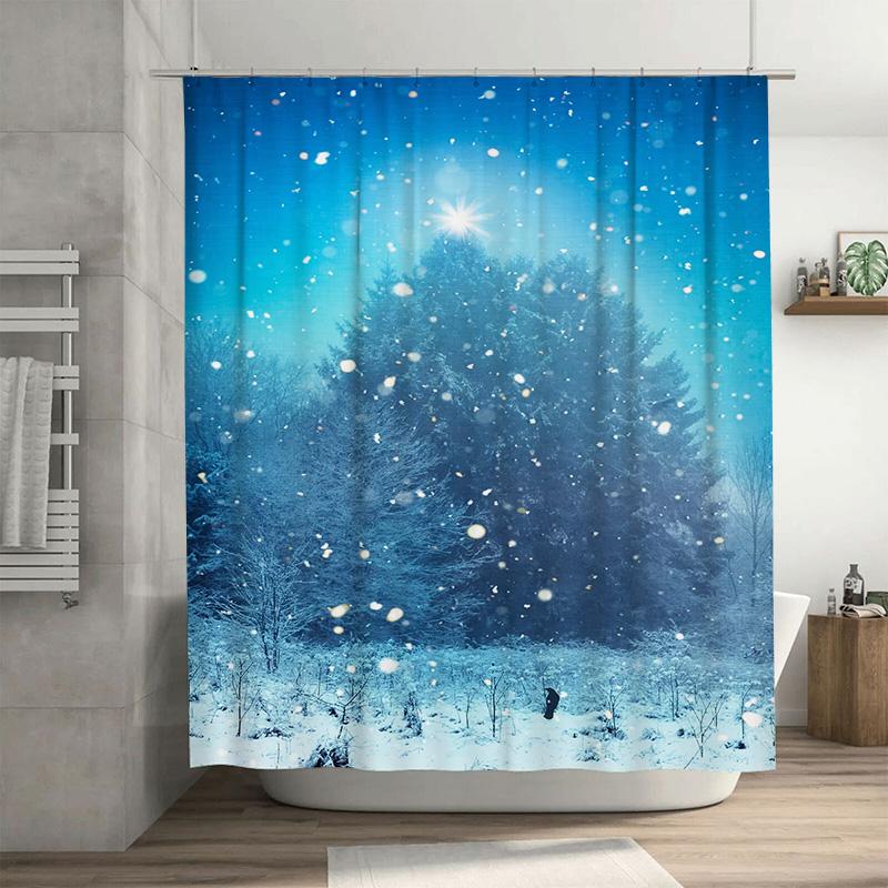 

Tuniu Winter Forest Shower Curtain Snowy Woods Nature Landscape Bathroom Decor Set Artistic Blue Treescape Backdrop Cozy Home Sp W60H190(CM)-1 Pcs