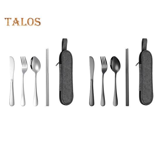 Stainless Steel Cutlery Set 4-Piece Retro Tableware Fork Spoon Chopsticks Knife with Storage Bag Mirror Polished Dishwasher Safe Cutlery Set for Home