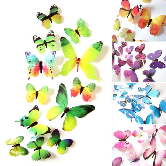 12Pcs Wall Decal Waterproof Vintage Decorative 3D Butterfly Wall Sticker for Diary