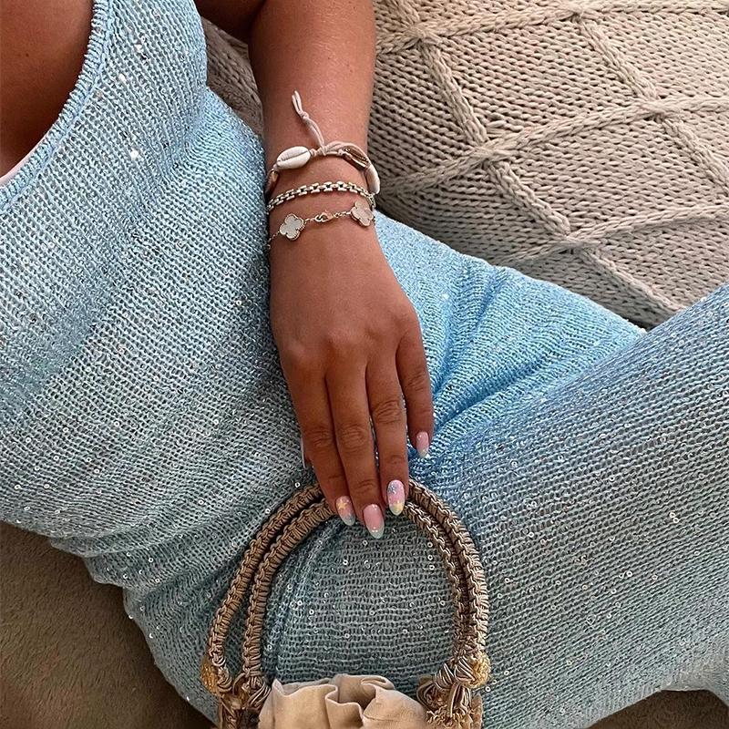 Sommer Sexy Durchsichtiges Langes Kleid Für Frauen Hohe Taille Ärmellose Schlanke Midikleider Damen Party Bodycon Glänzende Pailletten Abend Elegantes Kleid Dame