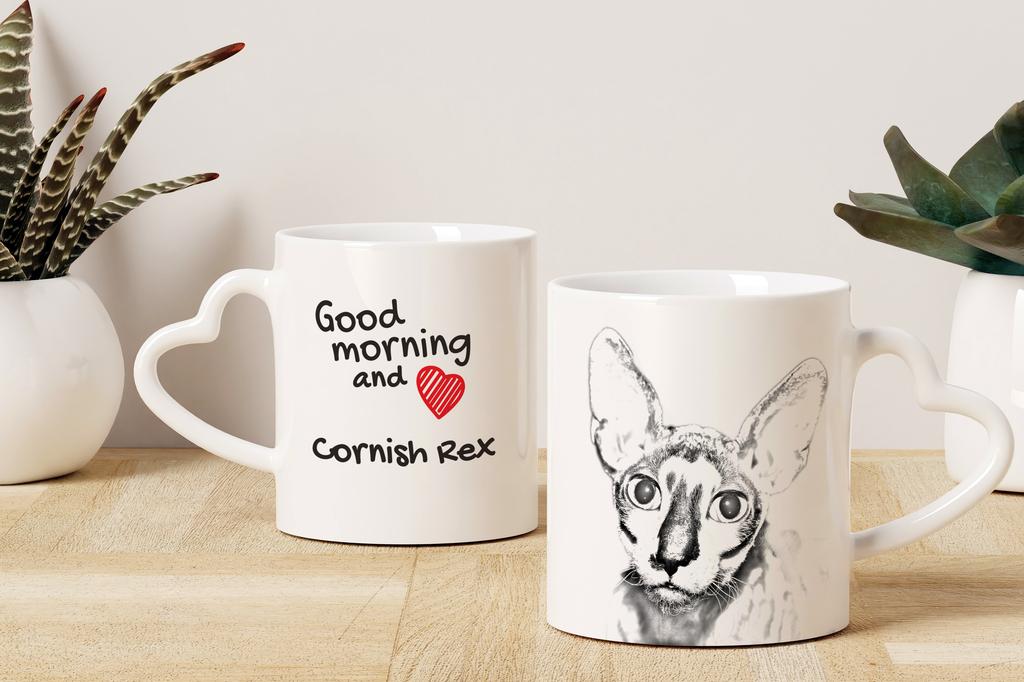 Cornish Rex - cat mug, adorable heart-shaped handle mug, universal gift from Art-Dog brand