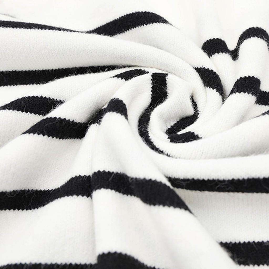 Dames Streep Gebreide Trui Ronde Hals Schouderknoop Pullover Trui