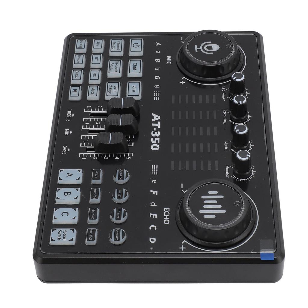 Professional Live Sound Card Mixer with LED Light Voice Changer Multiple Sound Effects Recording Sound Card for 48V