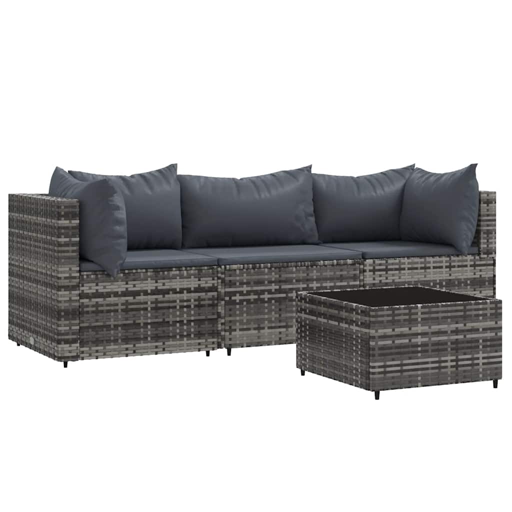Vidaxl 4-Cz. Garden Lounge Set, Cushions, Grey PE Rattan