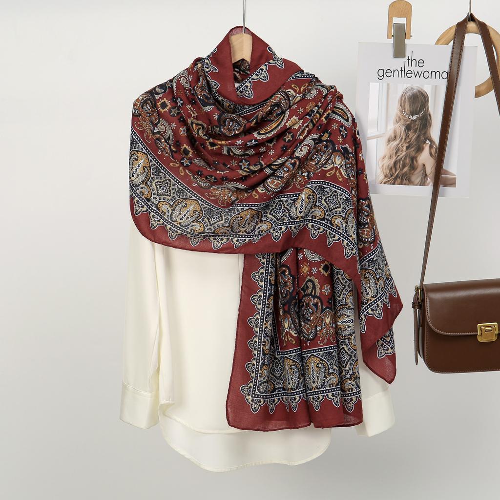 New European And American Style Women'S Long Scarf Scarf Temperament Gentle Retro Large Size Sunscreen Beach Towel Shawl