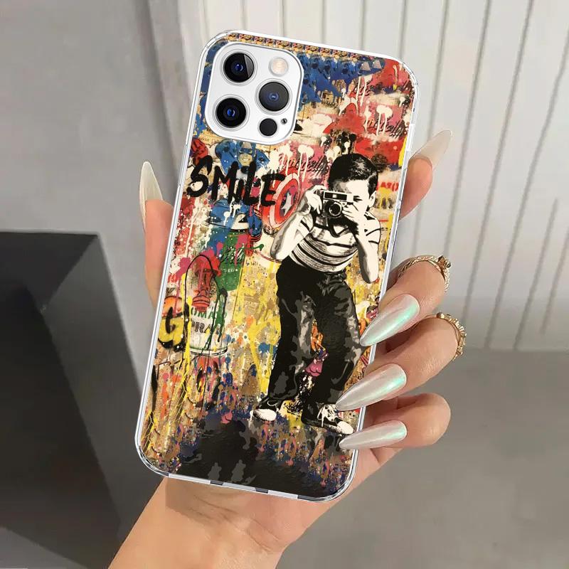 Banksy Graffiti Art Phone Case for Iphone 16 15 14 13 12 Mini 11 Pro Max 16E X XS XR 7 Plus 8 SE 2020 Soft Funda Print Shell