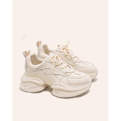 Kleine Rindsleder-Dad-Schuhe Damen Frühling und Sommer neu dicksohlige erhöhende Leder-Freizeit-Sport-kleine weiße Schuhe