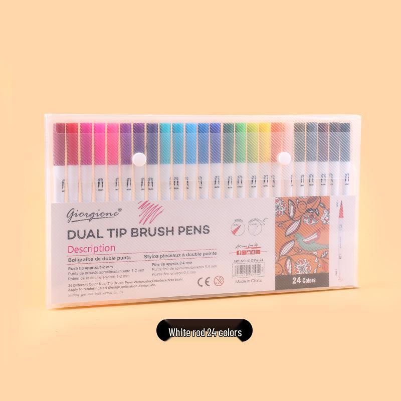 Giorgione Double-Ended Water-Based Fineliner Brush Pens: 24 & 80 Washable Colors