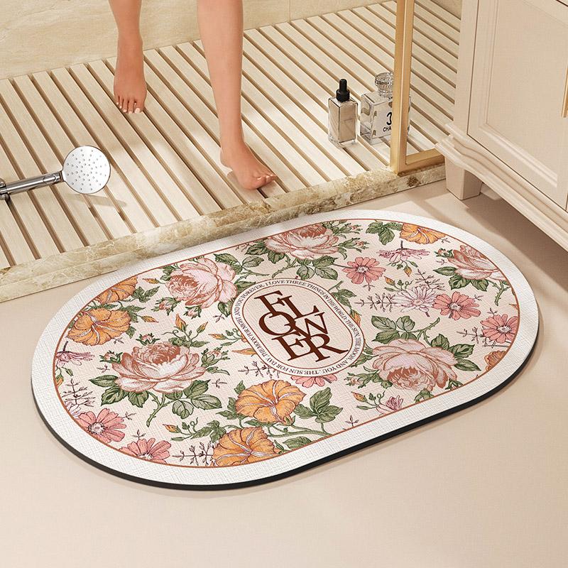 Flower Print Bath Mat Bathroom Super Absorbent Foot Mats Non-Slip Quick Dry Shower Pad Toilet Carpet Doormat Washable